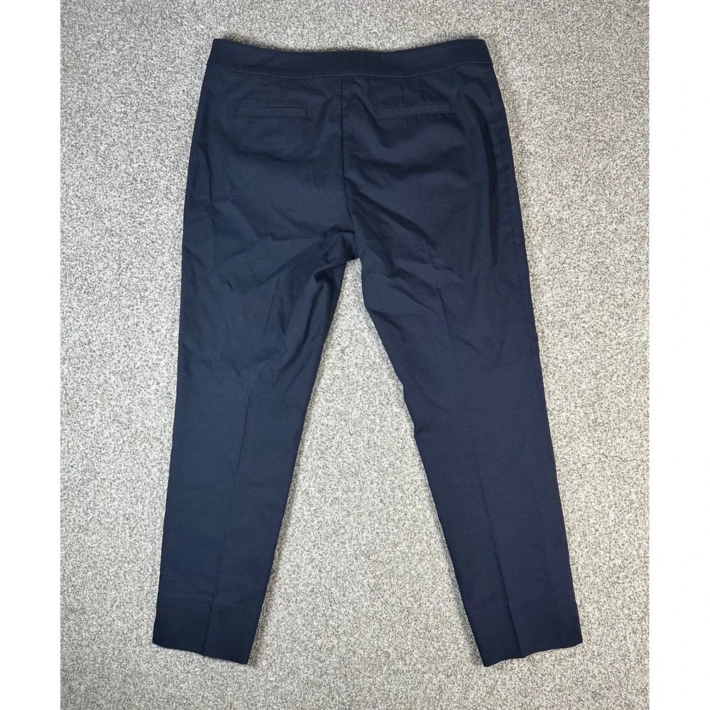 Tory Burch Navy Blue Side Zip Tailored Trousers Pants Size 10 Gold Logo